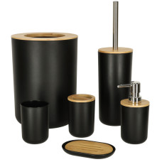 Fürdőszobai kiegészítő készlet 6 darabos - fekete/fa Előnézet
