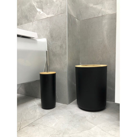 Fürdőszobai kiegészítő készlet 6 darabos - fekete/fa