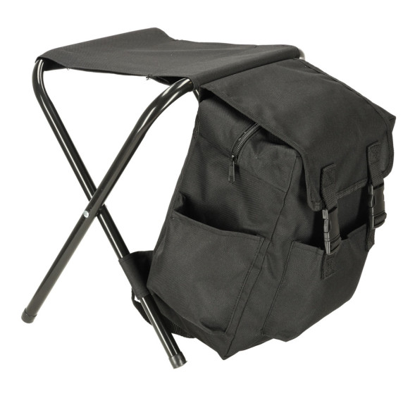 Kemping összecsukható szék 2az1-ben hátizsákkal - fekete