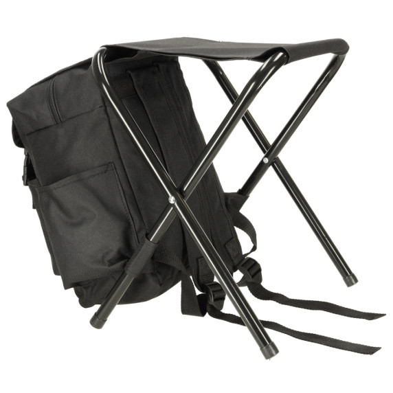 Kemping összecsukható szék 2az1-ben hátizsákkal - fekete