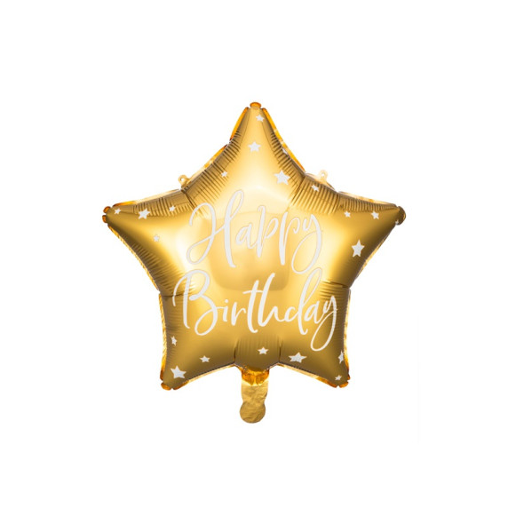 Léggömb, lufi Boldog születésnapot csillag formájú 40 cm - Arany