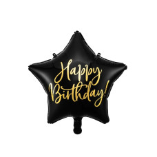 Léggömb, lufi Boldog születésnapot csillag formájú 40 cm - Fekete Előnézet