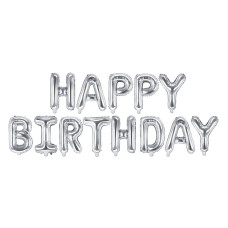 Léggömb, lufi Boldog születésnapot felirat 340x35 cm - Ezüst 