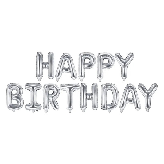 Léggömb, lufi Boldog születésnapot felirat 340x35 cm - Ezüst