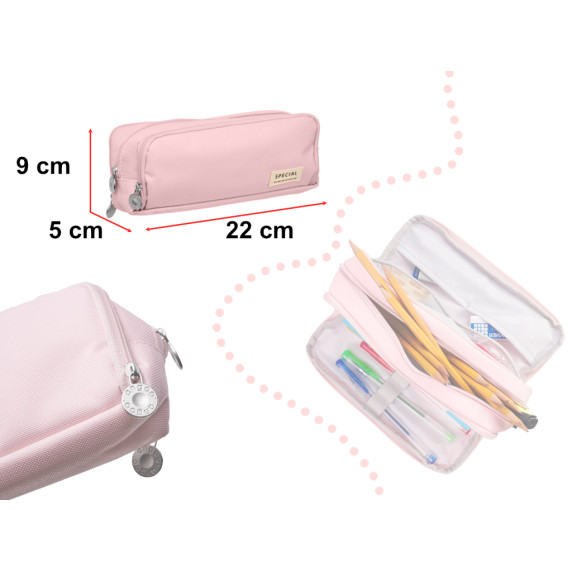Tolltartó, kozmetikai táska 3 rekeszes 22x5x9 cm - Rózsaszín