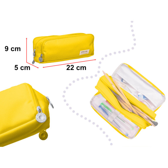 Tolltartó, kozmetikai táska 3 rekeszes 22x5x9 cm - sárga