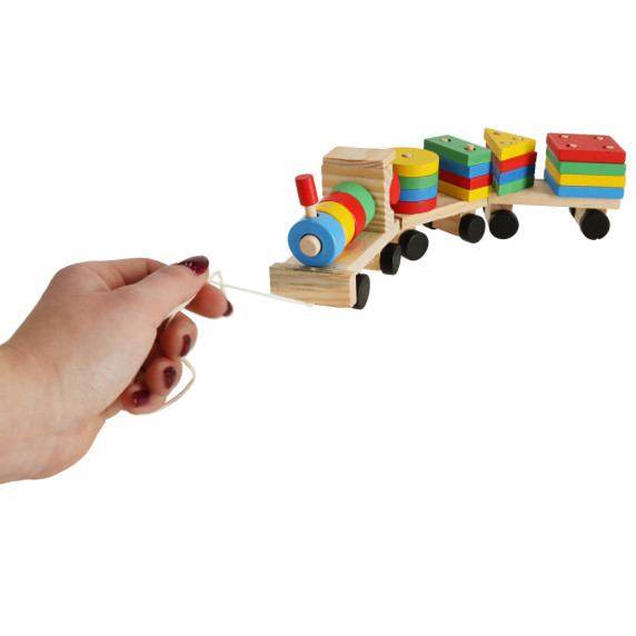 Fa készségfejlesztő játék vonat 30 cm Geometric Building Block Car