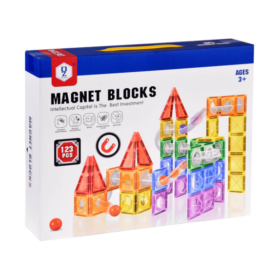 Mágneses építőjáték 123 darabos Inlea4Fun MAGNET BLOCKS - Labdapálya 