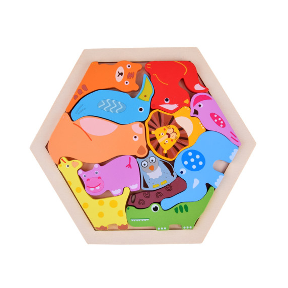 Színes fa puzzle 13 darabos  Inlea4Fun - Állatkert