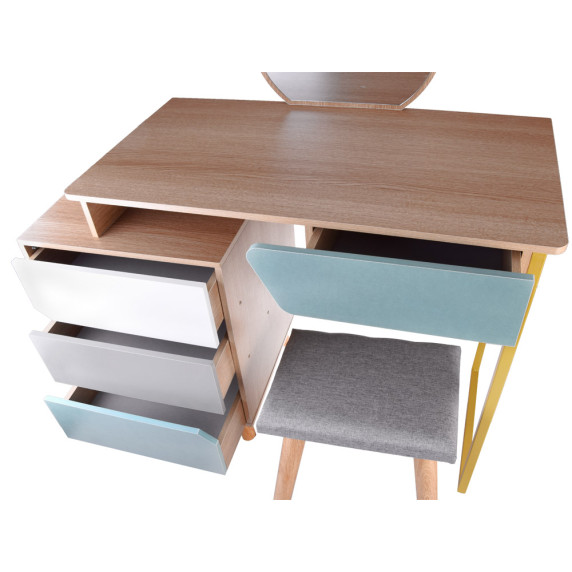 Fésülködőasztal színes fiókokkal és székkel Inlea4Fun ZA4828