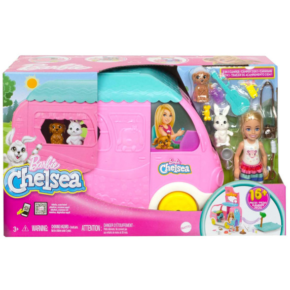 Chelsea Játékbaba lakókocsival