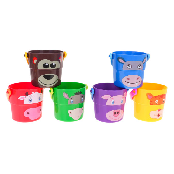 Gyermek vödör készlet 6 darabos KAICHI Zoo Stack Buckets