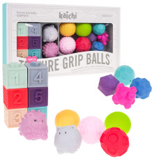 Érzékszervi építőjáték golyókkal 16 darabos KAICHI Texture Grip Balls 