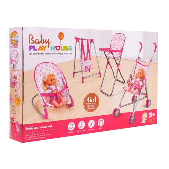 Játékbaba kiegészítőkkel - babakocsi, bölcső, szék Inlea4Fun BABY PLAY HOUSE