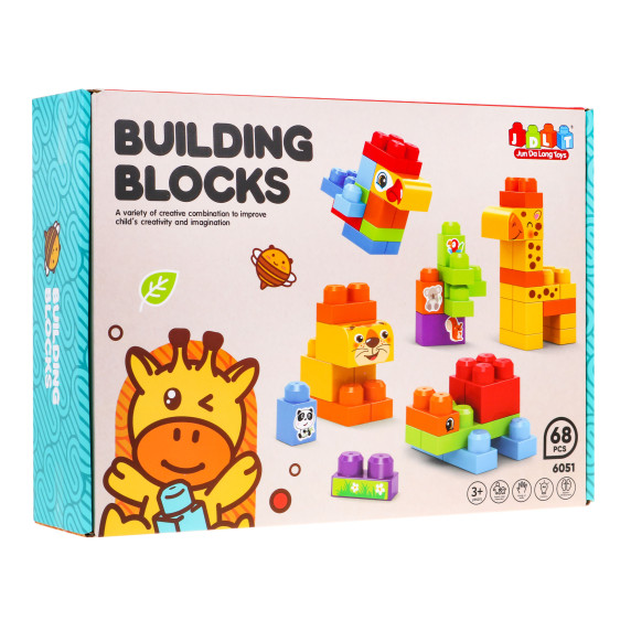 Építőkocka készlet 68 darabos Inlea4Fun BUILDING BLOCKS