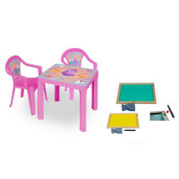 Kisasztal 2 székkel + két oldalú fa tábla Inlea4Fun - Rózsaszín 