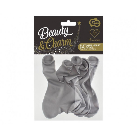 Léggömb, lufi készlet 6 darab GoDan - Beauty&Charm platinum silver hearts