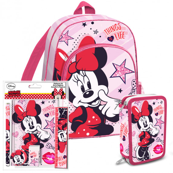 Iskolai szett Kids Licensing Minnie 2021 RÓZSASZÍN - hátizsák, tolltartó, füzet készlet