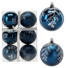 Karácsonyfa dísz szett 6 darab gömb 7 cm - Sötétkék fenyőág Előnézet