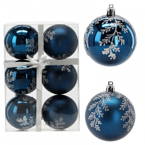 Karácsonyfa dísz szett 6 darab gömb 7 cm - Sötétkék fenyőág