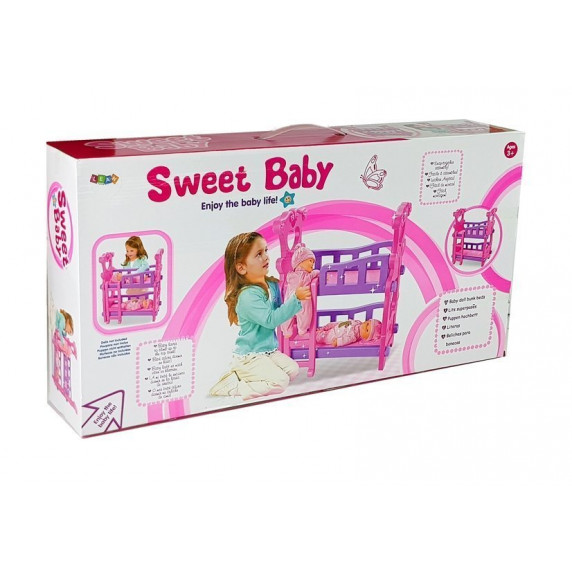 Emeletes ágy játékbabáknak Inlea4Fun SWEET BABY - Rózsaszín