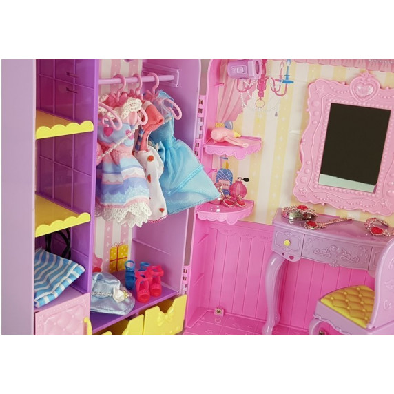 Ruhásszekrény játék babával és kiegészítőkkel Inlea4Fun LELIA DREAM DRESSING ROOM