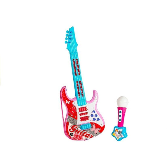 Játék gitár mikrofonnal Inlea4Fun - rózsaszín/kék