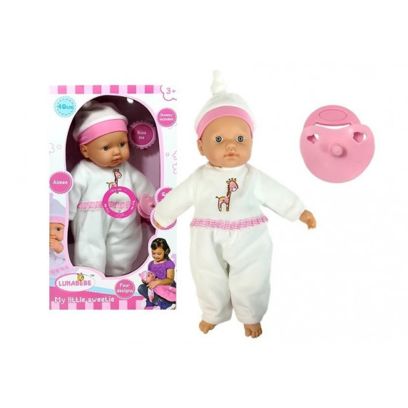 Játék baba fehér pizsamában cumival LUNABEBE 40 cm