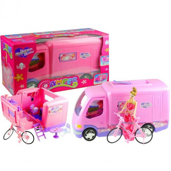 Rózsaszín lakókocsi kerékpárral Inlea4Fun MY DREAM HOME 