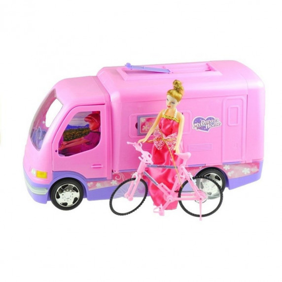 Rózsaszín lakókocsi kerékpárral Inlea4Fun MY DREAM HOME 