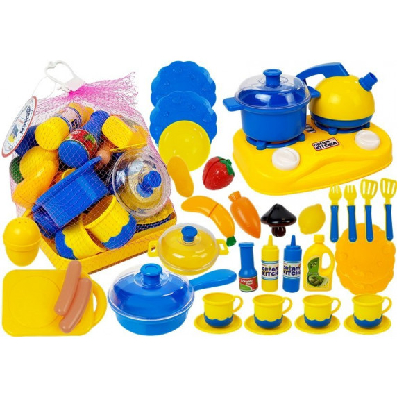 Játék konyhai edénykészlet kiegészítőkkel Inlea4Fun DREAM KITCHEN - kék/sárga