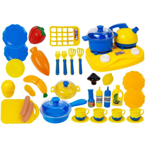 Játék konyhai edénykészlet kiegészítőkkel Inlea4Fun DREAM KITCHEN - kék/sárga