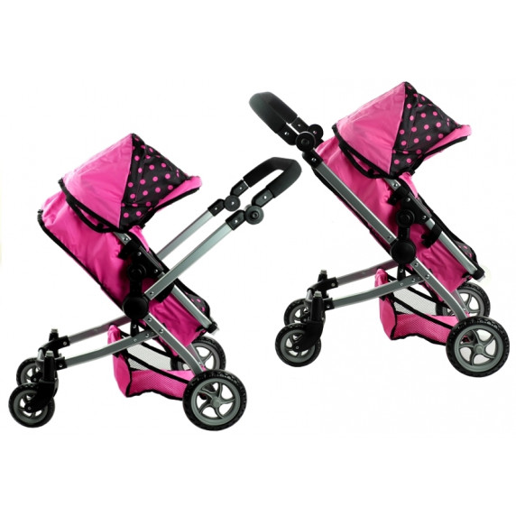 Játékbabakocsi mély/sportkocsi ALICA - rózsaszín/fekete