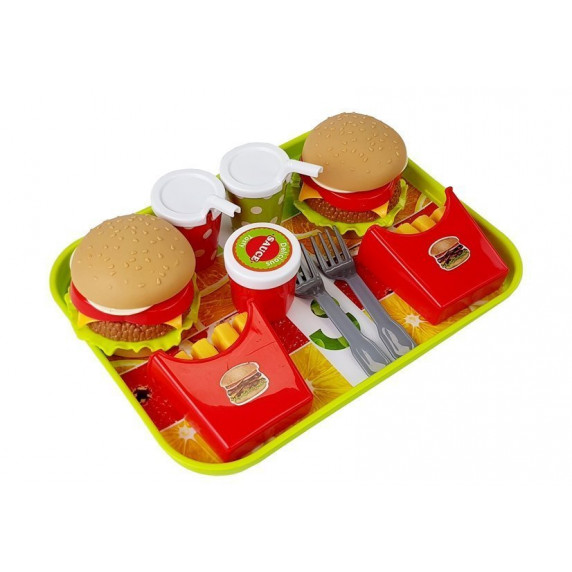 Hamburger sült krumplival tálcával