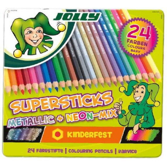 Színes ceruza fémdobozban JOLLY Superstics Metallic+Neon 24 darabos