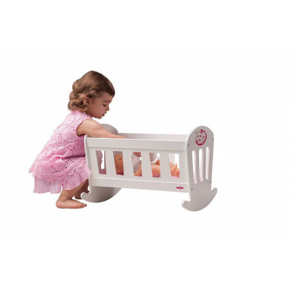 Fa Játék baba bölcső ágyneművel WOODYLAND - fehér