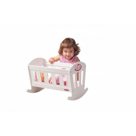 Fa Játék baba bölcső ágyneművel WOODYLAND - fehér