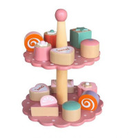 Fa játék süteményes tálaló süteménnyel - rózsaszín 