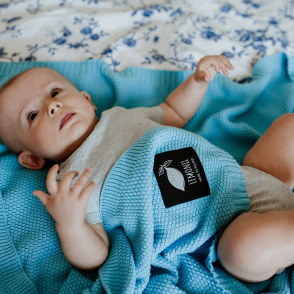 Kötött babapléd, takaró LEMONII Baby Blanket - kék