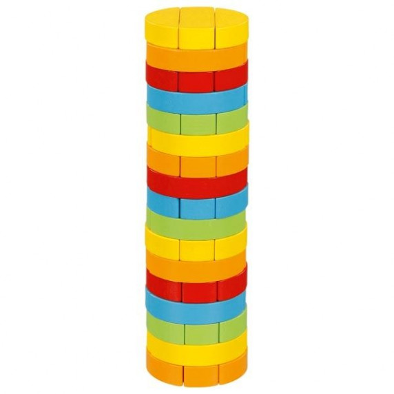 Jenga színes fa torony ügyességi társasjáték henger alakú GOKI 