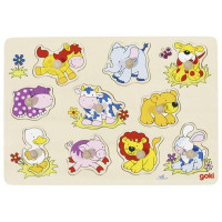Fa puzzle fogantyúkkal GOKI - Baby Animals 