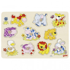 Fa puzzle fogantyúkkal GOKI - Baby Animals 