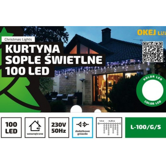 Kültéri LED fényfüggöny 4,25m OKEJ   - fehér