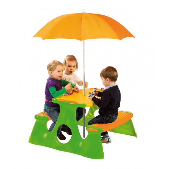 Piknik asztal gyerekeknek napernyővel - narancssárga/zöld Inlea4Fun
