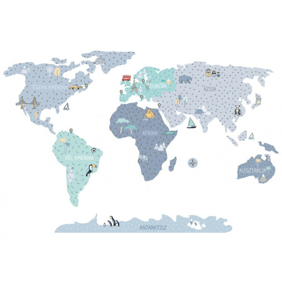 Falmatrica MAPS BLUE Világtérkép kék 195x100 cm - L - HU