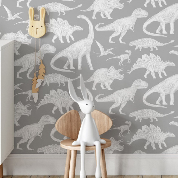 Tapéta PASTELOWE Wallpapers Dino Grey - Dinoszaurusz szürke