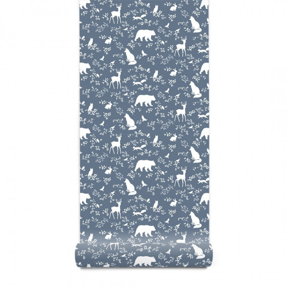 Tapéta PASTELOWE Wallpapers Forest Blue - Erdei állatok kék