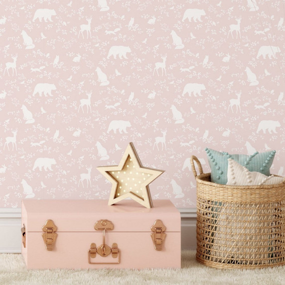 Tapéta PASTELOWE Wallpapers Forest Pink - Erdei állatok rózsaszín