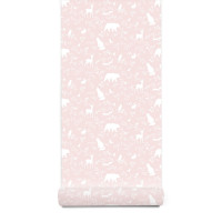 Tapéta PASTELOWE Wallpapers Forest Pink - Erdei állatok rózsaszín 