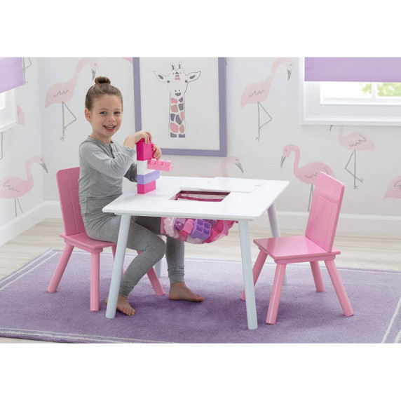 Gyerekasztal és székekkel - fehér-rózsaszín